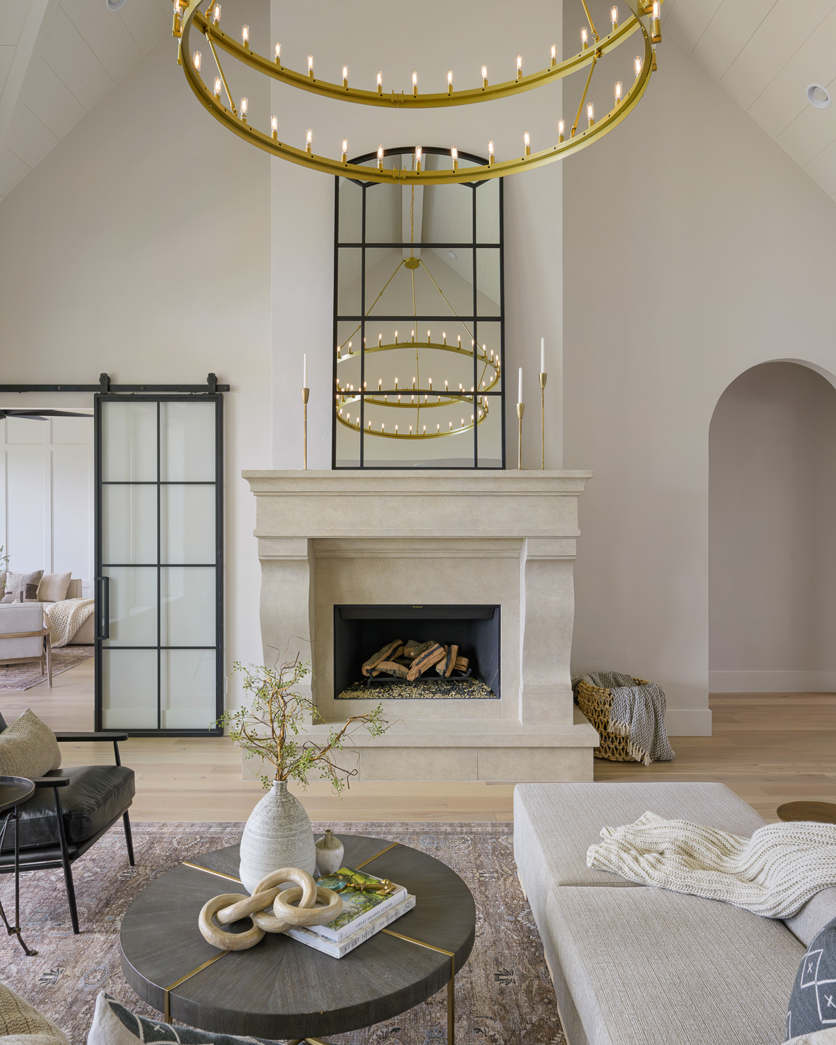 Elegant bathroom with pendant lights and mountain view in Boise Idaho home