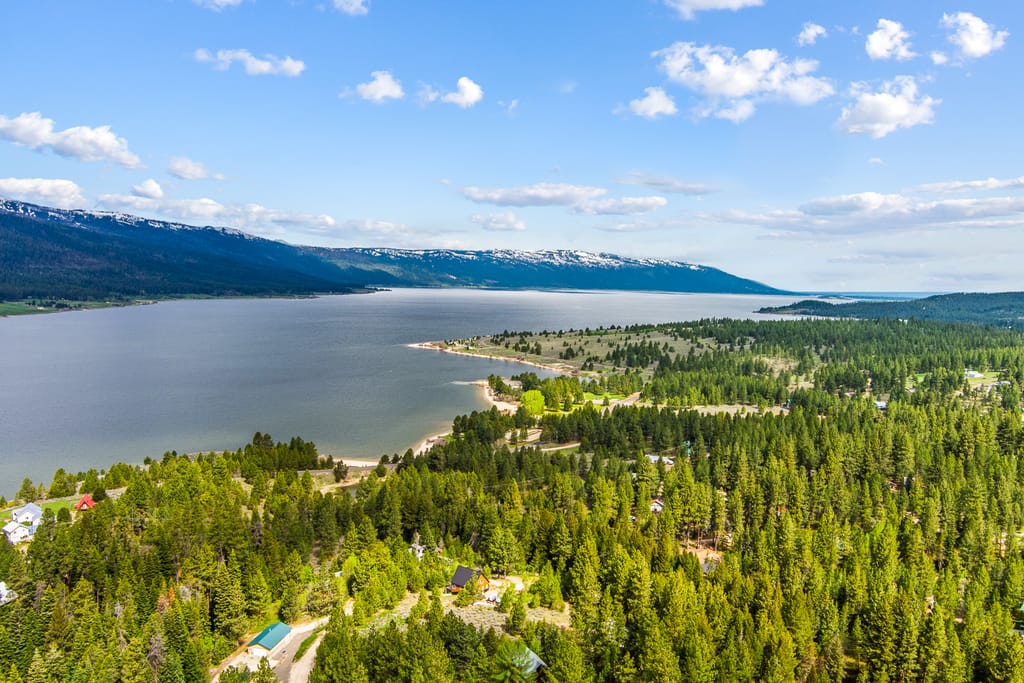 Scenic mountain and lake panoramic view from Idaho luxury property