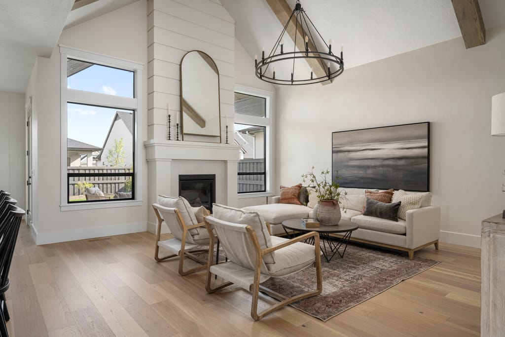 Elegant living room with arched doorways and contemporary design in Boise Idaho