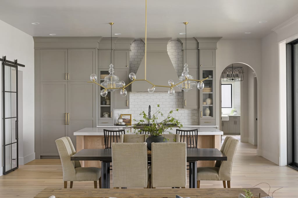 Modern living room with black steel frame windows and high ceilings in Boise Idaho