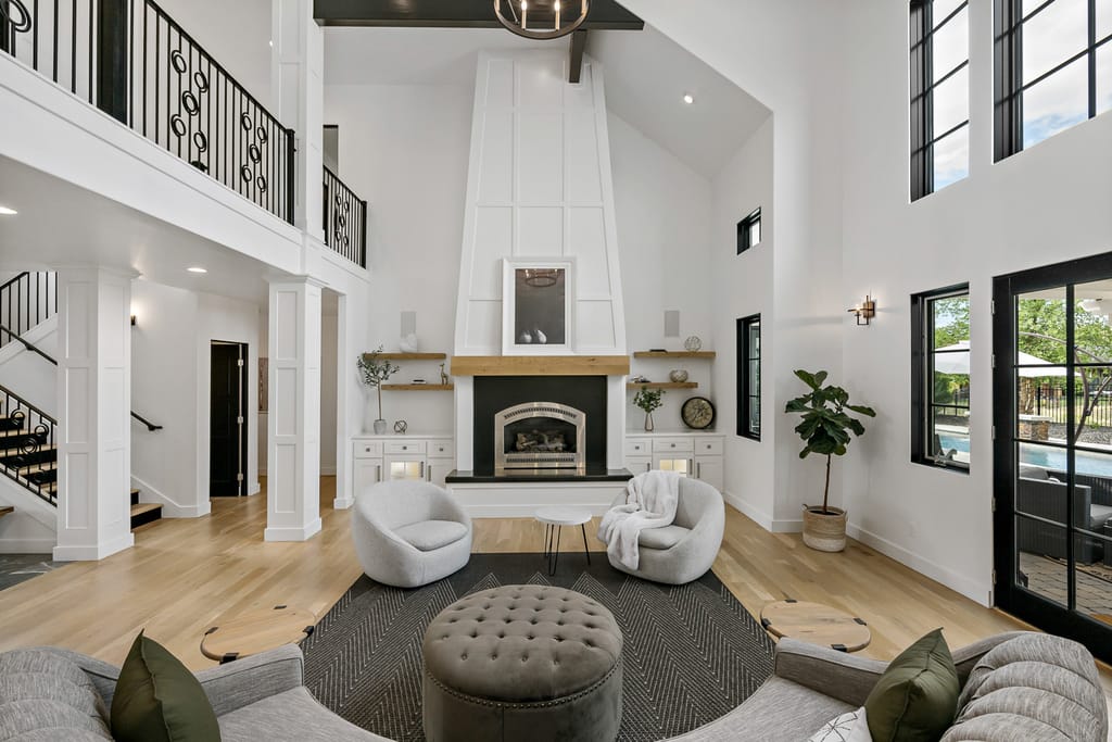 Modern vanity with mirrors and natural light in Boise Idaho real estate listing