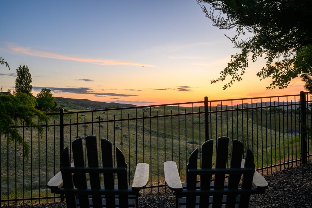 Ornate crystal chandelier in luxury foyer of Eagle Idaho estate