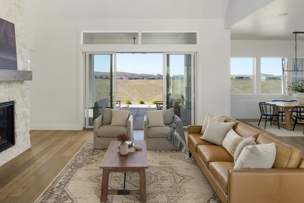 Aerial sunset view of Boise foothills from luxury property in Eagle Idaho